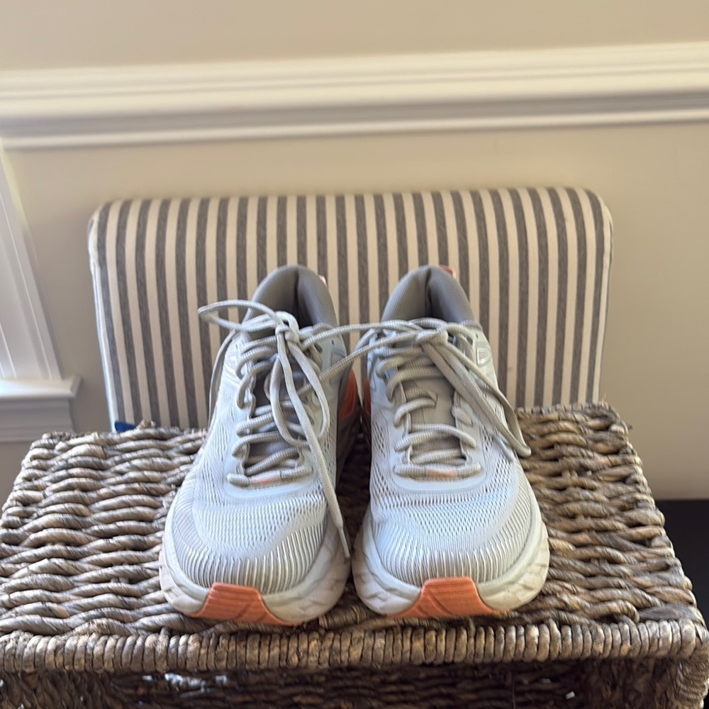 Hoka Gray Sneakers with Orange Detail